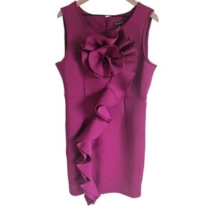 Nina Leonard Sangria Floral Ruffle Neoprene Midi Dress NWT